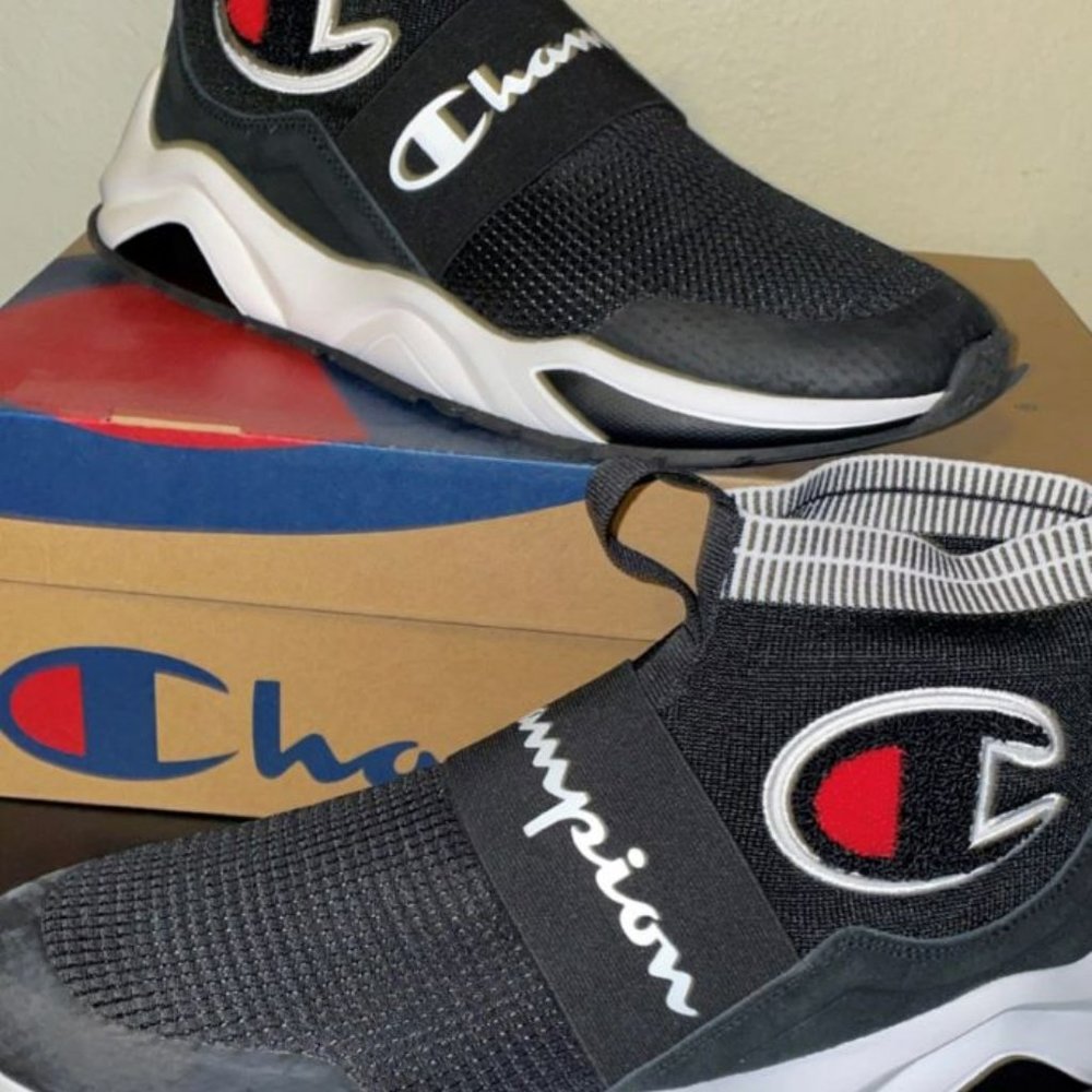 Men Champion Rally Pro Lifestyle High Top Black White (LOGO RED) Size 12